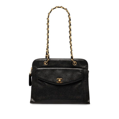 Chanel Coco Mark Chain Shoulder Bag Black Caviar Skin Women's Chanel