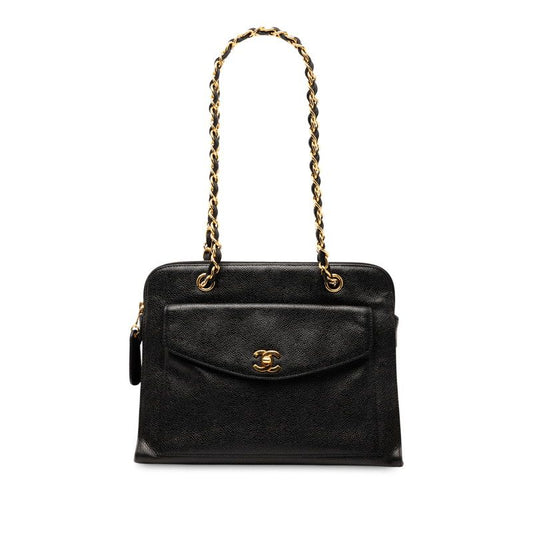 Chanel Coco Mark Chain Shoulder Bag Black Caviar Skin Women's Chanel