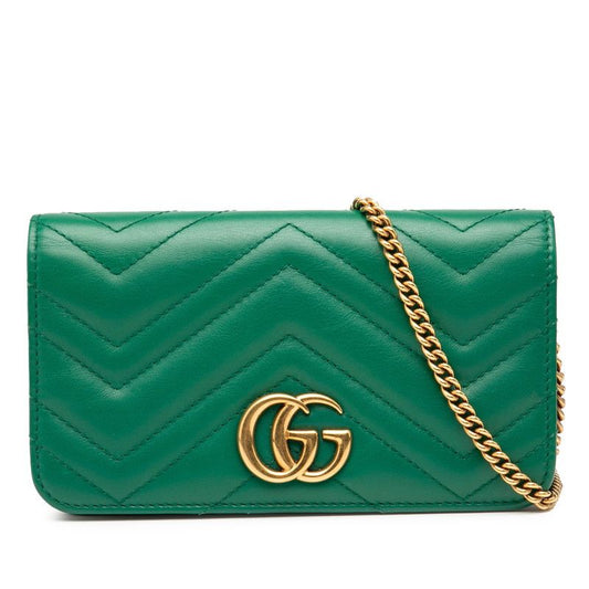 Gucci GG Marmont Chain Shoulder Bag 488426 Green Leather Women Gucci