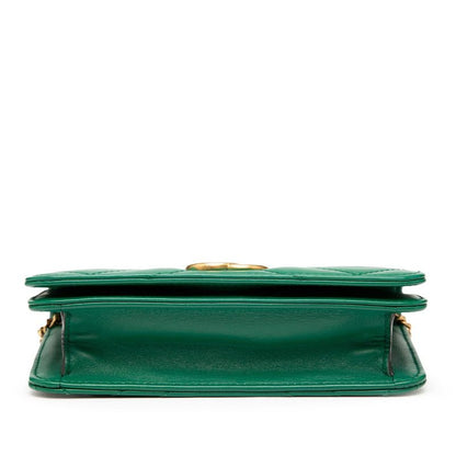 Gucci GG Marmont Chain Shoulder Bag 488426 Green Leather Women Gucci