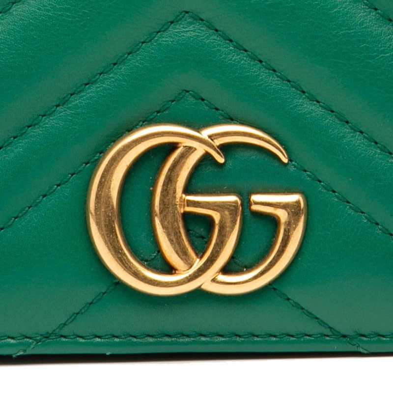 Gucci GG Marmont Chain Shoulder Bag 488426 Green Leather Women Gucci