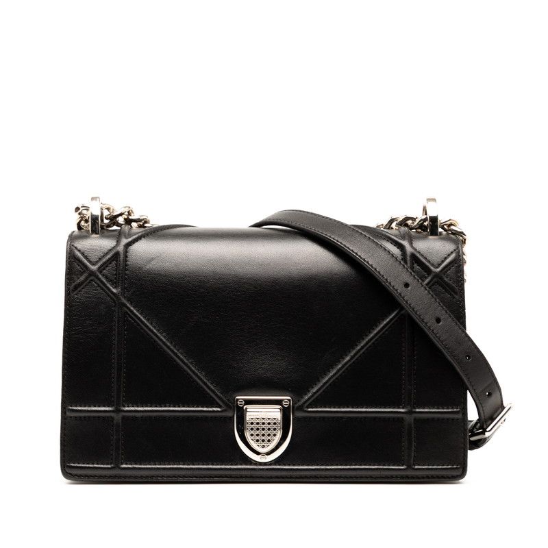 Diorama Chain Shoulder Bag Black Leather Women's Dior