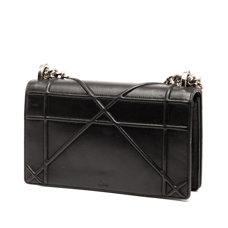 Diorama Chain Shoulder Bag Black Leather Women's Dior