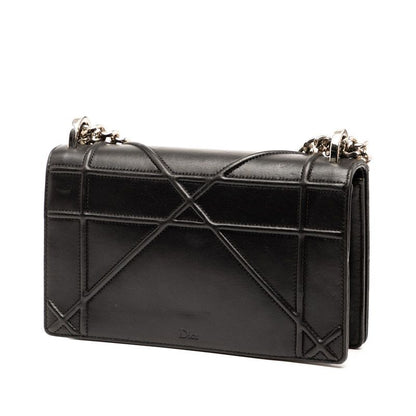 Diorama Chain Shoulder Bag Black Leather Women's Dior