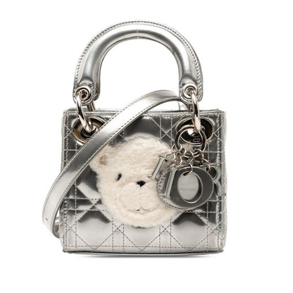 Dior Canage Baby Dior Lady Dior Nano Handbag Shoulder Bag 2WAY Silver Patent