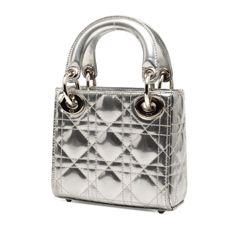Dior Canage Baby Dior Lady Dior Nano Handbag Shoulder Bag 2WAY Silver Patent