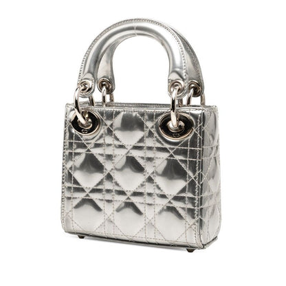 Dior Canage Baby Dior Lady Dior Nano Handbag Shoulder Bag 2WAY Silver Patent