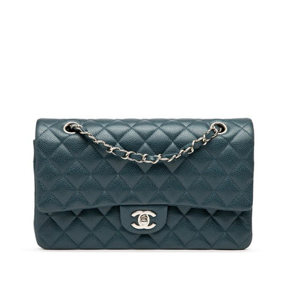 Chanel Matelasse Double Flap Chain Shoulder Bag Blue Caviar Skin Women Chanel