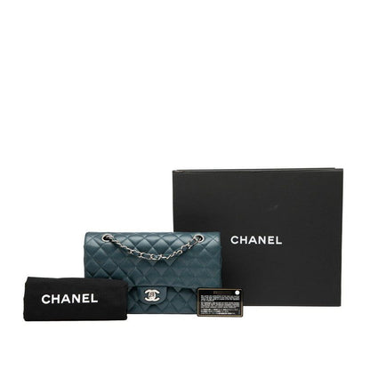 Chanel Matelasse Double Flap Chain Shoulder Bag Blue Caviar Skin Women Chanel