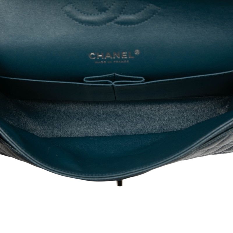 Chanel Matelasse Double Flap Chain Shoulder Bag Blue Caviar Skin Women Chanel