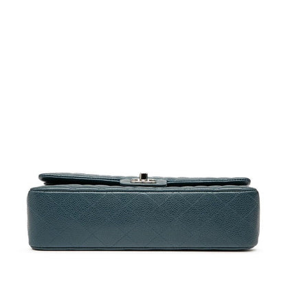 Chanel Matelasse Double Flap Chain Shoulder Bag Blue Caviar Skin Women Chanel