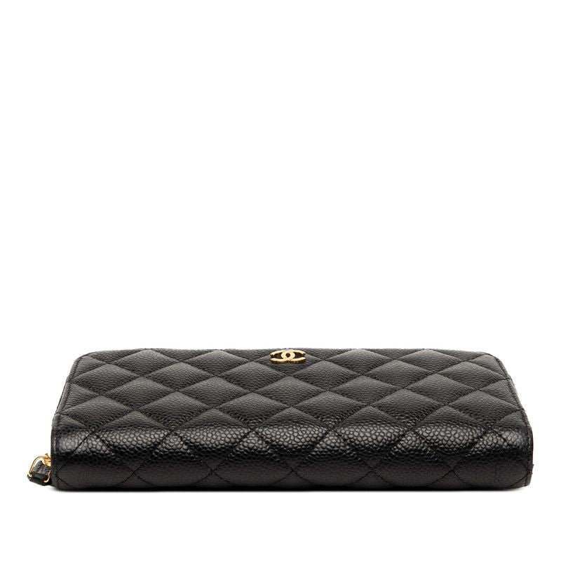 Chanel Matelasse Coco Mark Long Wallet Round Zipper Black Gold Hardware Caviar