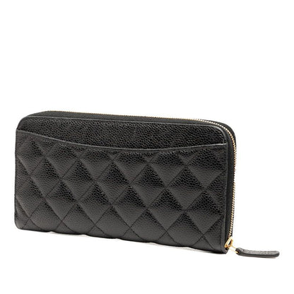 Chanel Matelasse Coco Mark Long Wallet Round Zipper Black Gold Hardware Caviar
