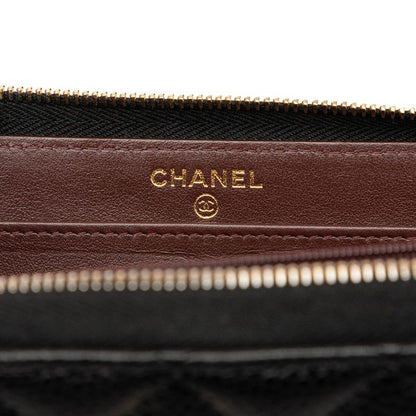 Chanel Matelasse Coco Mark Long Wallet Round Zipper Black Gold Hardware Caviar