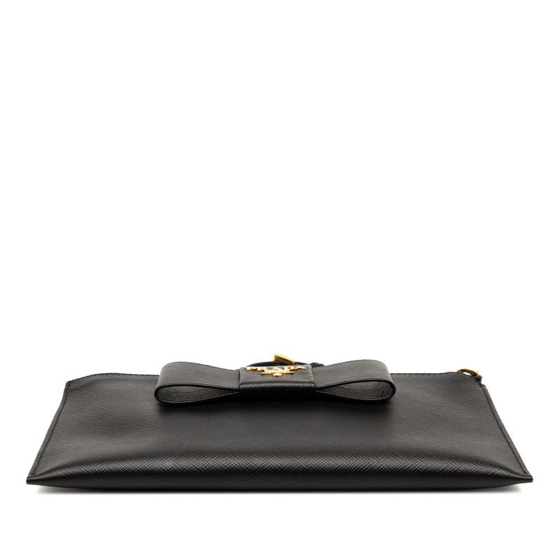 Prada Ribbon Clutch Bag Wristlet Pouch 1nh001 Black Leather Women Prada