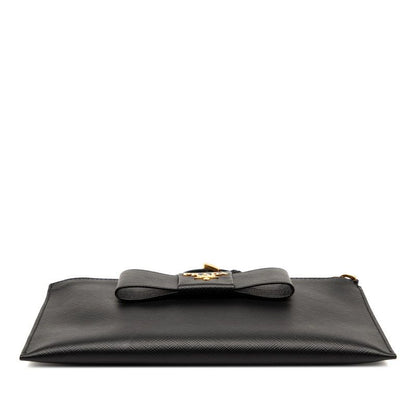 Prada Ribbon Clutch Bag Wristlet Pouch 1nh001 Black Leather Women Prada