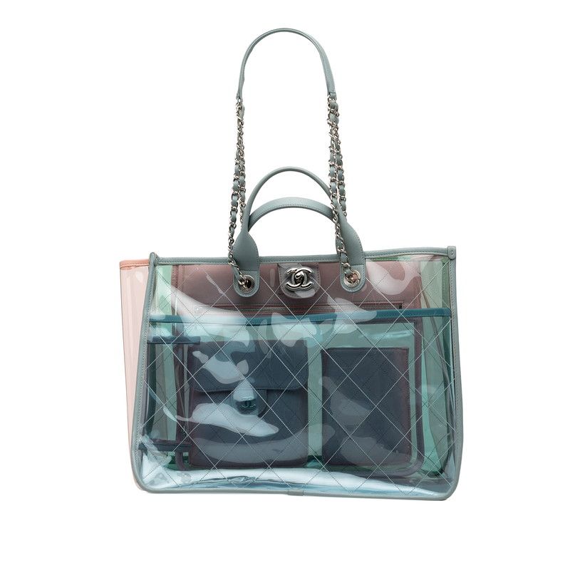 Chanel Coco Splash Large Shopping Bag Handbag One Shoulder Bag Clear Blue
