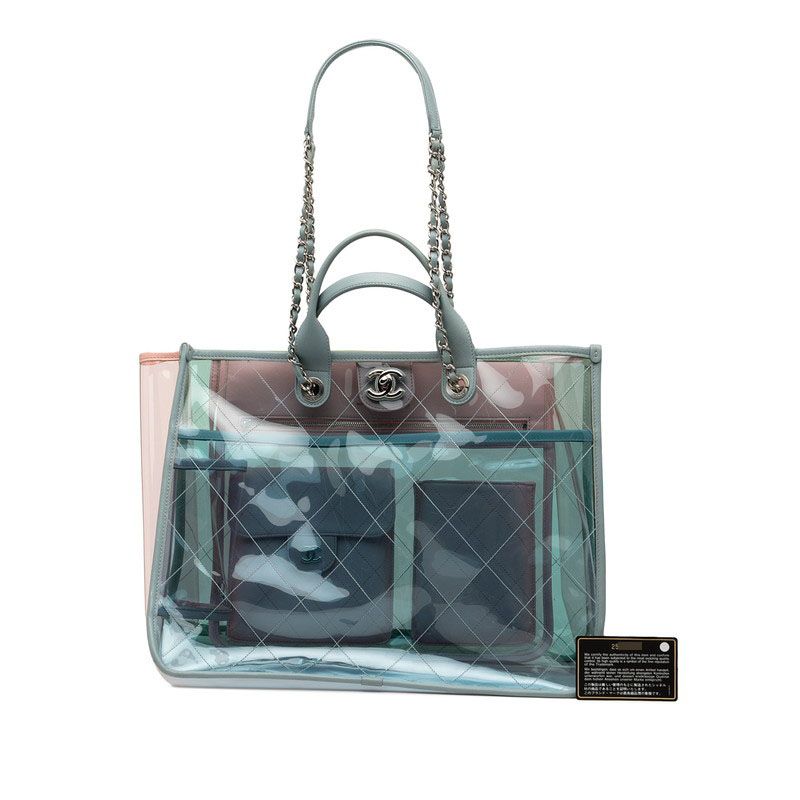 Chanel Coco Splash Large Shopping Bag Handbag One Shoulder Bag Clear Blue