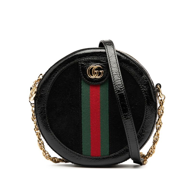 Gucci Ophidia GG Marmont Mini Round Chain Shoulder Bag 550618 Black Patent