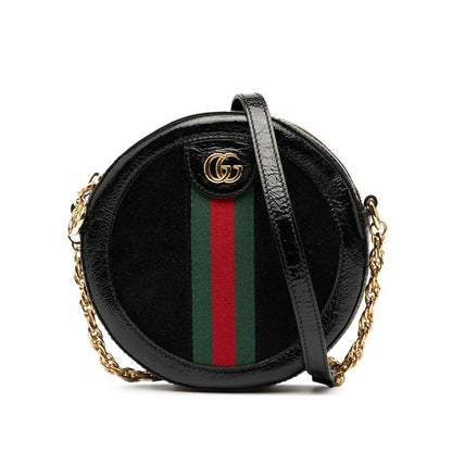 Gucci Ophidia GG Marmont Mini Round Chain Shoulder Bag 550618 Black Patent