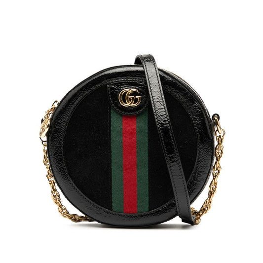 Gucci Ophidia GG Marmont Mini Round Chain Shoulder Bag 550618 Black Patent
