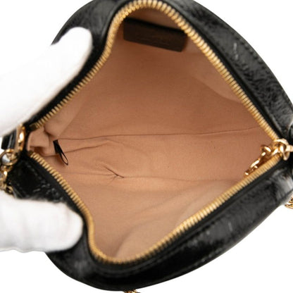 Gucci Ophidia GG Marmont Mini Round Chain Shoulder Bag 550618 Black Patent