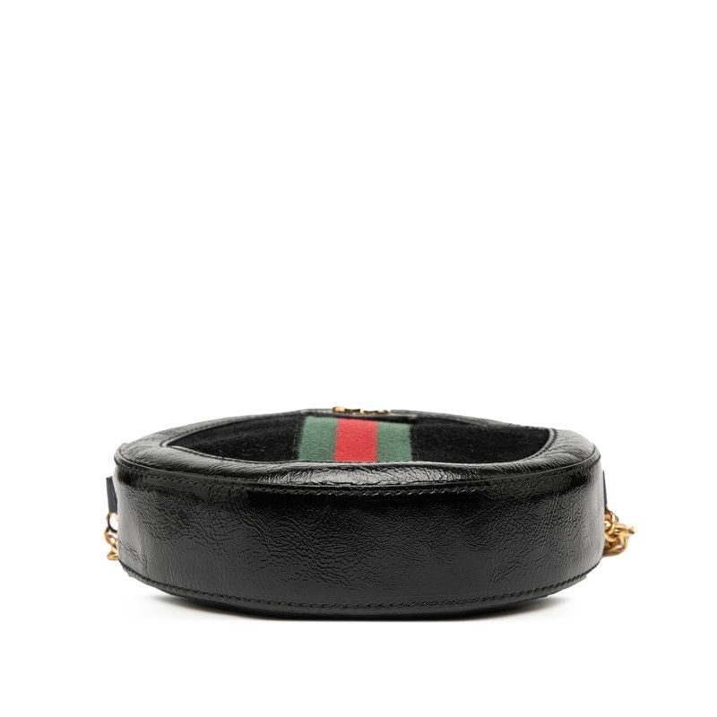 Gucci Ophidia GG Marmont Mini Round Chain Shoulder Bag 550618 Black Patent