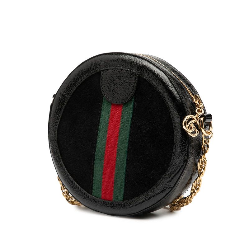 Gucci Ophidia GG Marmont Mini Round Chain Shoulder Bag 550618 Black Patent