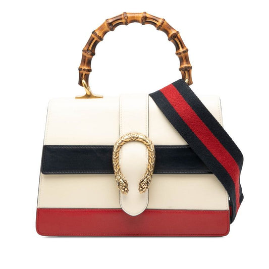Gucci Dionysus Bamboo Handbag Shoulder Bag 2WAY 448075 White Navy Red Leather