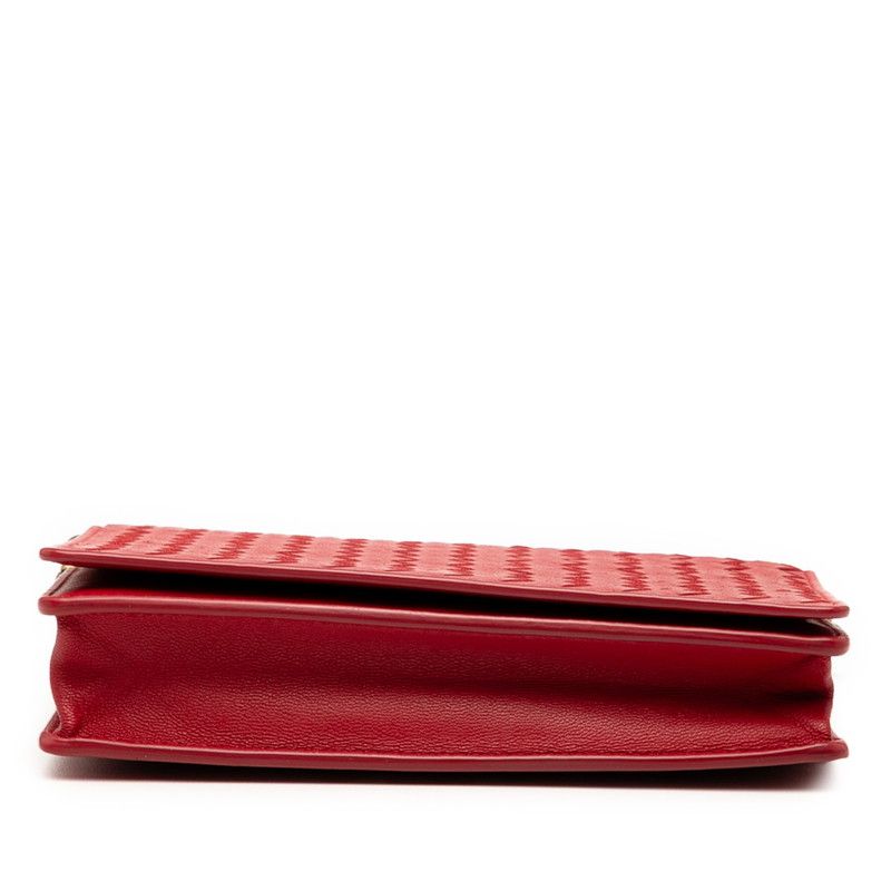 Bottega Veneta Intrecciato Chain Shoulder Bag Wallet Bag Red Leather Women