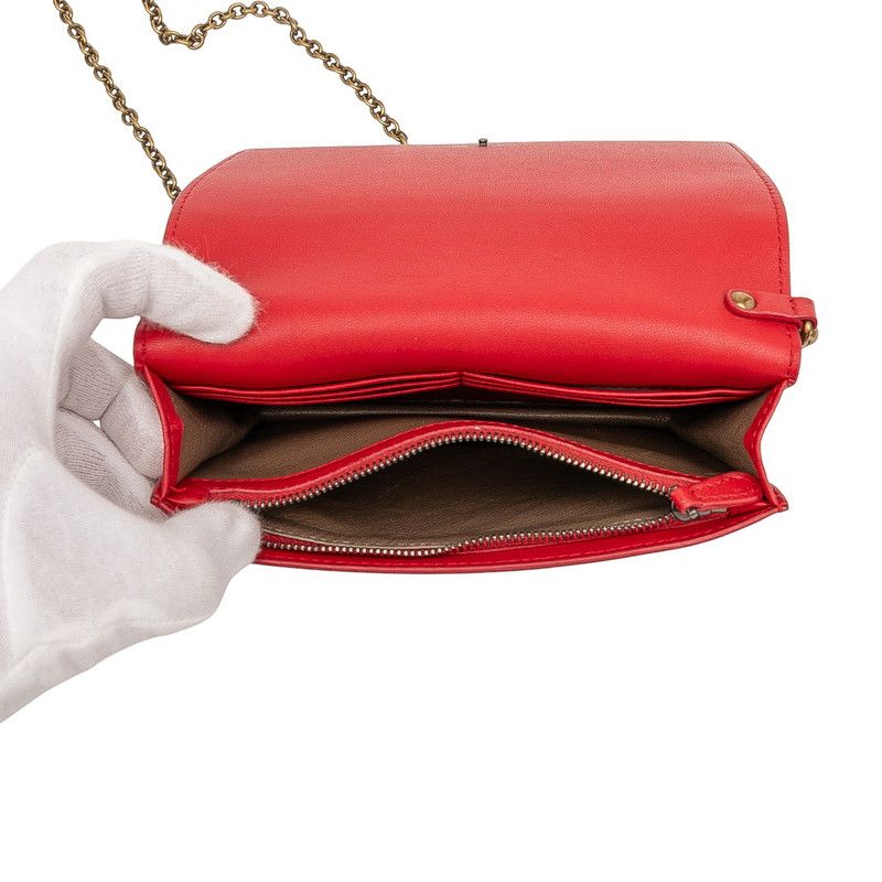 Bottega Veneta Intrecciato Chain Shoulder Bag Wallet Bag Red Leather Women