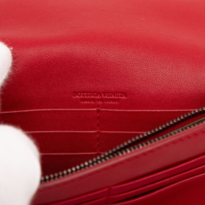 Bottega Veneta Intrecciato Chain Shoulder Bag Wallet Bag Red Leather Women