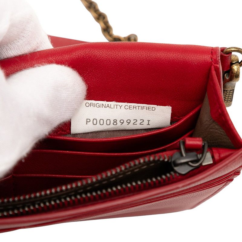 Bottega Veneta Intrecciato Chain Shoulder Bag Wallet Bag Red Leather Women