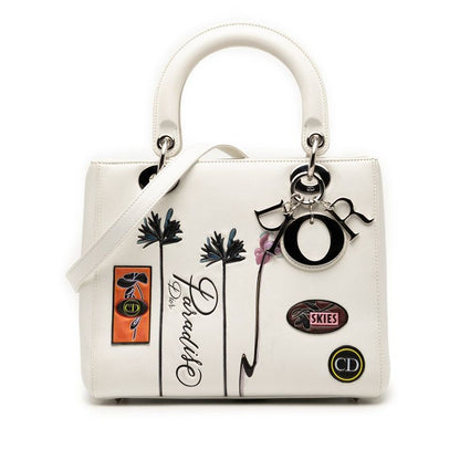 Dior Lady Dior Paradise Handbag Shoulder Bag 2WAY White Multicolor Leather