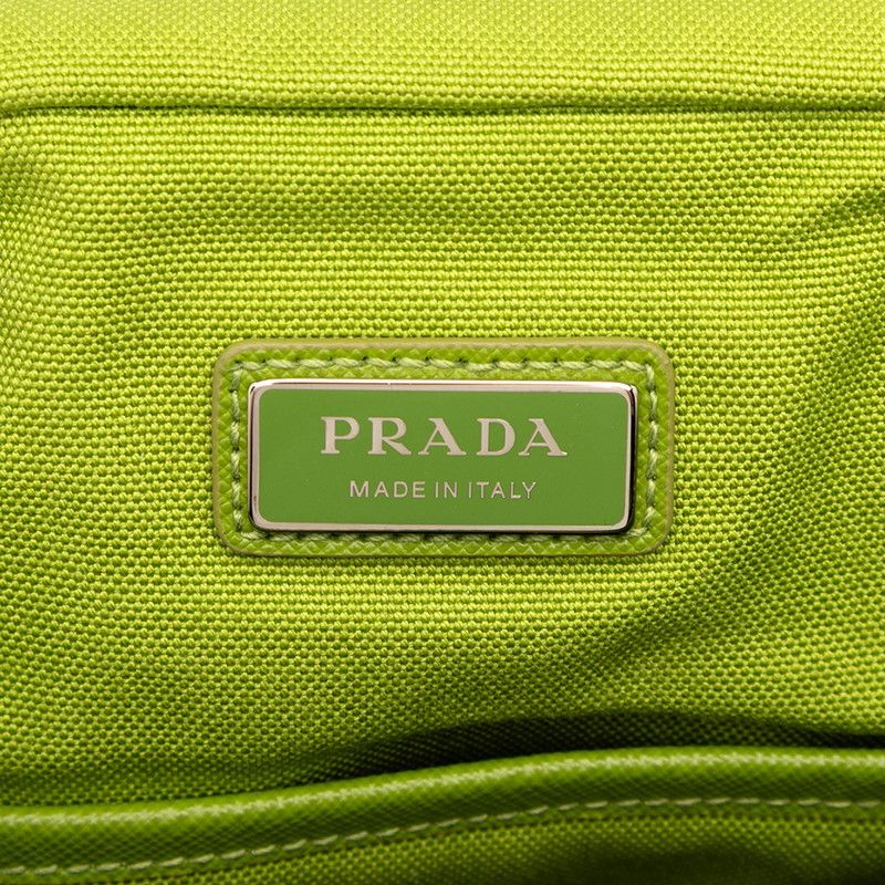 Prada Triangle Logo Plate 2vh147 Green Canvas Leather Women Prada