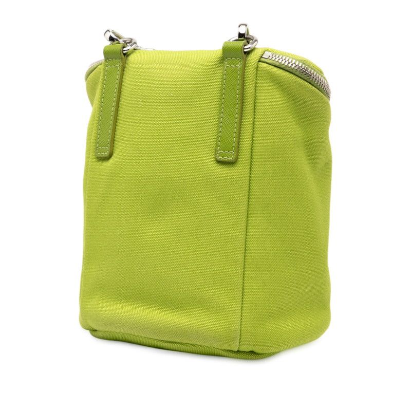 Prada Triangle Logo Plate 2vh147 Green Canvas Leather Women Prada