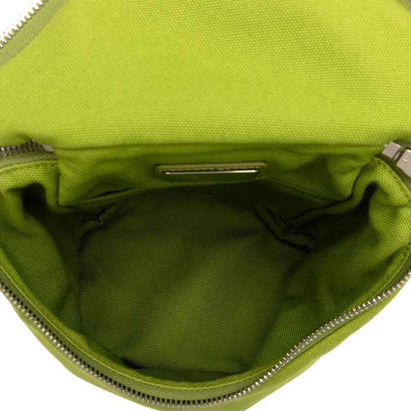 Prada Triangle Logo Plate 2vh147 Green Canvas Leather Women Prada