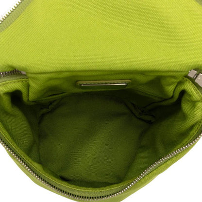 Prada Triangle Logo Plate 2vh147 Green Canvas Leather Women Prada
