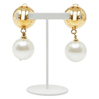 Chanel Vintage Coco Mark Earring Swing Gold Plated Faux Pearl Ladies Chanel