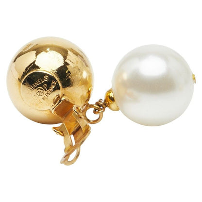 Chanel Vintage Coco Mark Earring Swing Gold Plated Faux Pearl Ladies Chanel