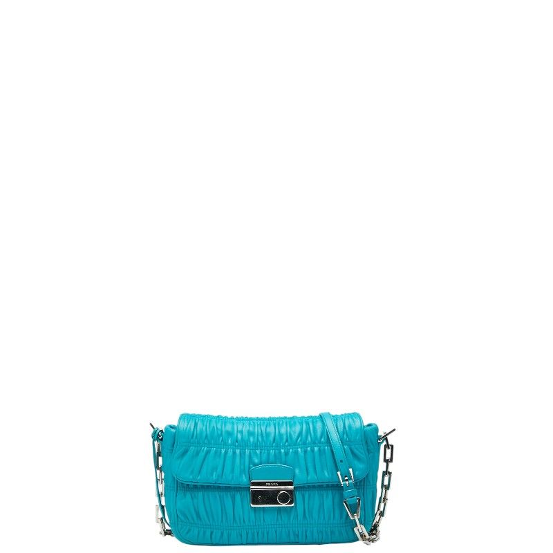 Prada Nappa Gaufre Chain Shoulder Bag Bt0939 Blue Leather Women Prada