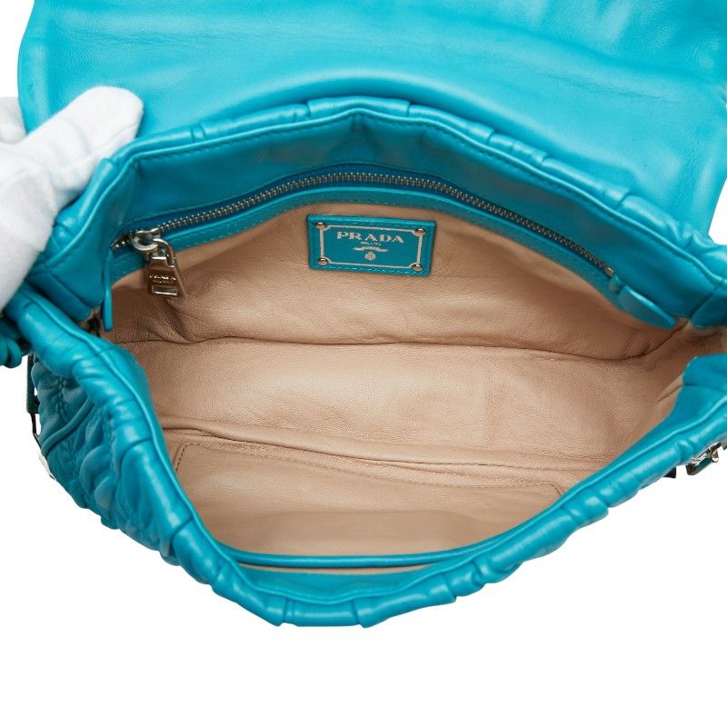 Prada Nappa Gaufre Chain Shoulder Bag Bt0939 Blue Leather Women Prada