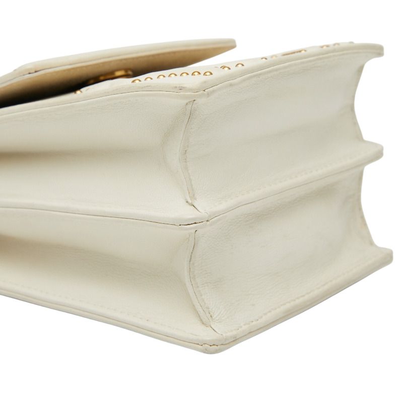Diorama Studded Chain Shoulder Bag White Ivory Gold Leather Women's Dior