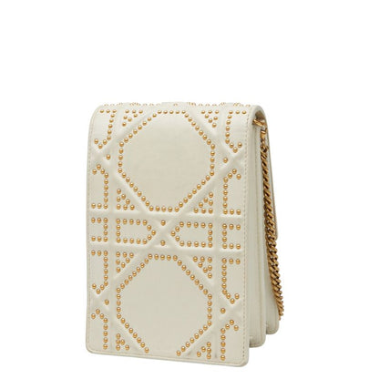 Diorama Studded Chain Shoulder Bag White Ivory Gold Leather Women's Dior