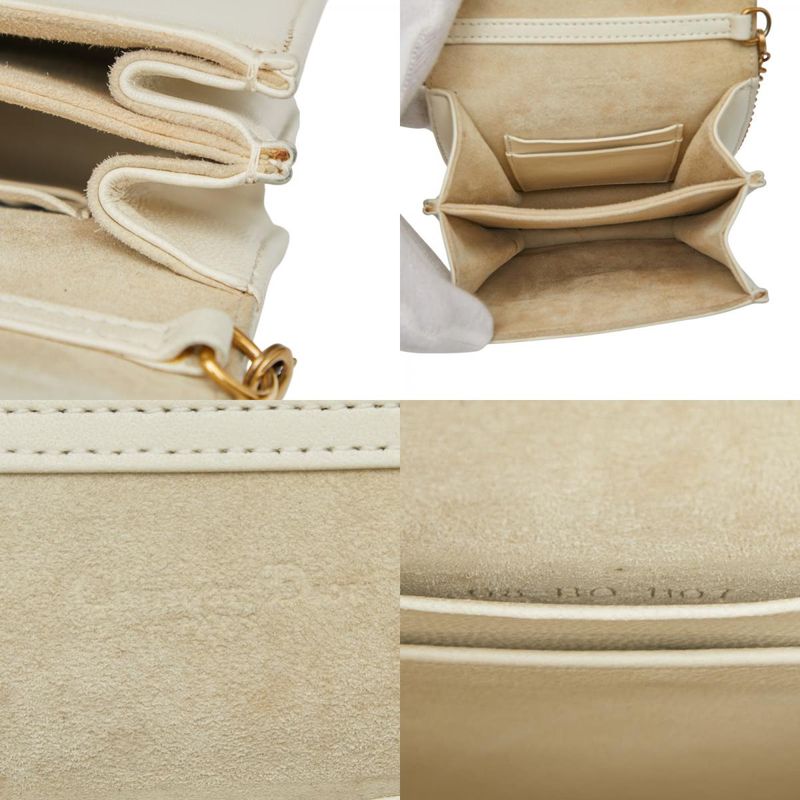 Diorama Studded Chain Shoulder Bag White Ivory Gold Leather Women's Dior