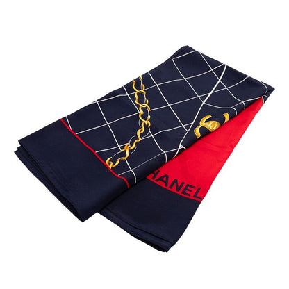 Chanel Logo Matelasse Bag Motif Red Navy Multicolor Silk Women Chanel