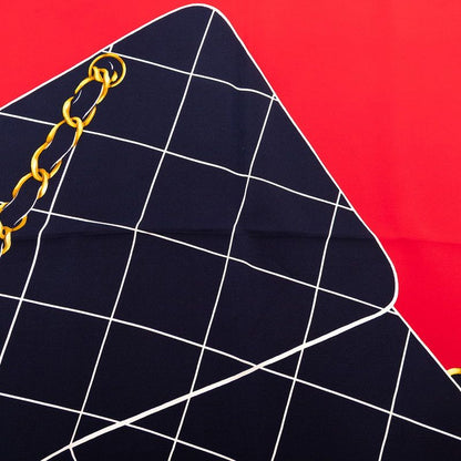 Chanel Logo Matelasse Bag Motif Red Navy Multicolor Silk Women Chanel