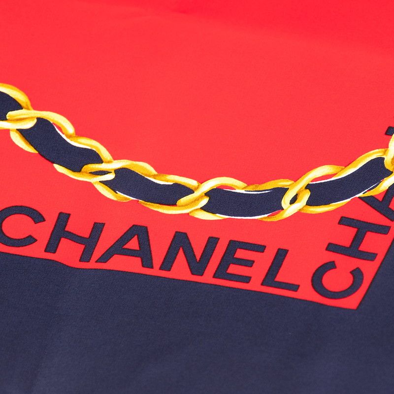 Chanel Logo Matelasse Bag Motif Red Navy Multicolor Silk Women Chanel