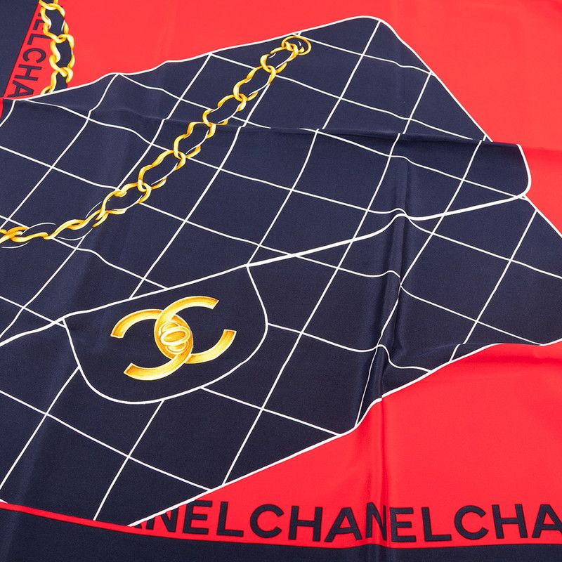 Chanel Logo Matelasse Bag Motif Red Navy Multicolor Silk Women Chanel