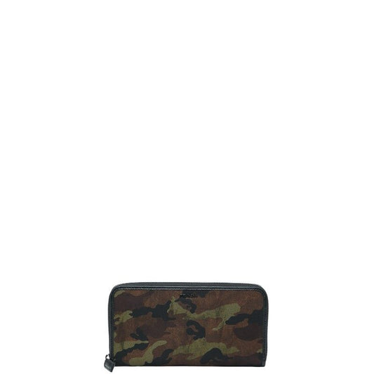 Prada Camouflage Round Zipper Long Wallet Khaki Black Nylon Leather Men Prada